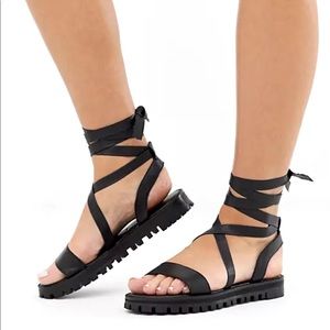 ASOS Wide Fit Chunky Tie Leg Sandals